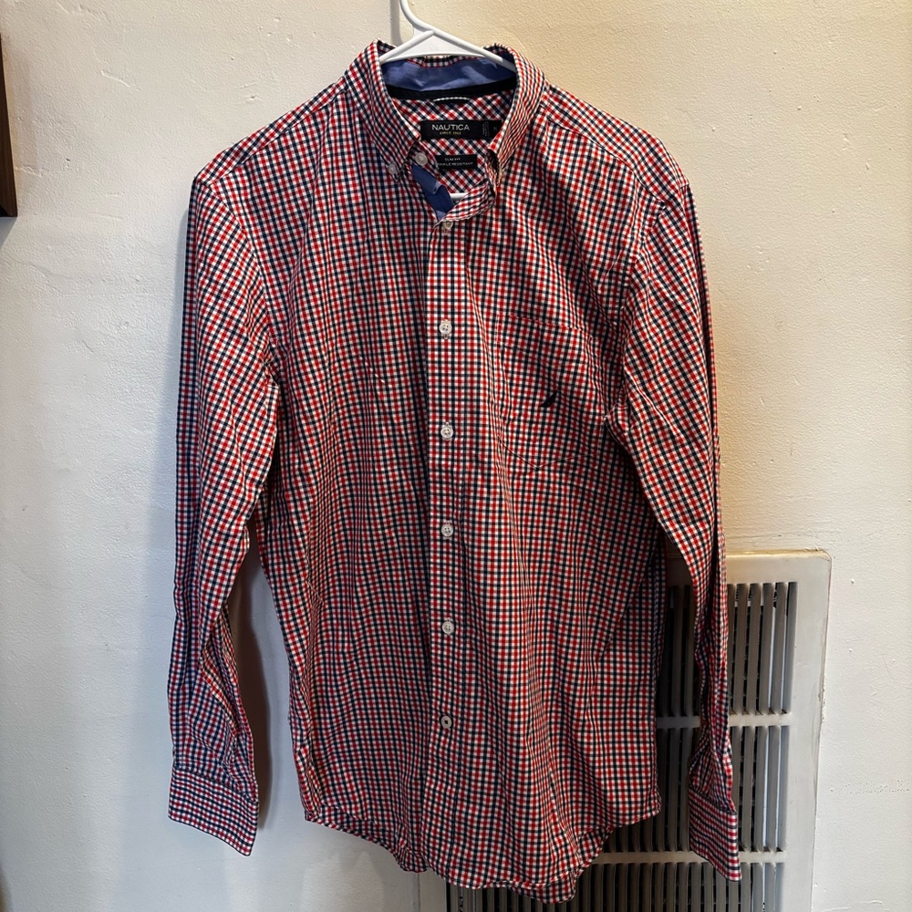 Nautica Red and Blue Casual Button Down Shirt
